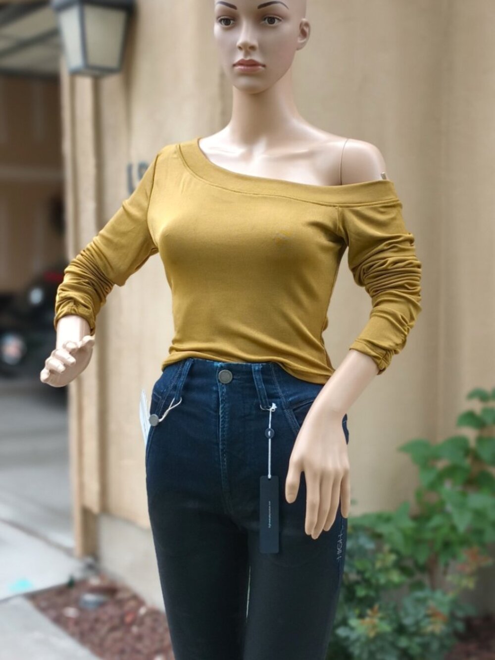 Off The Shoulder Long Sleeve Top by Free People, size M, chartreusse